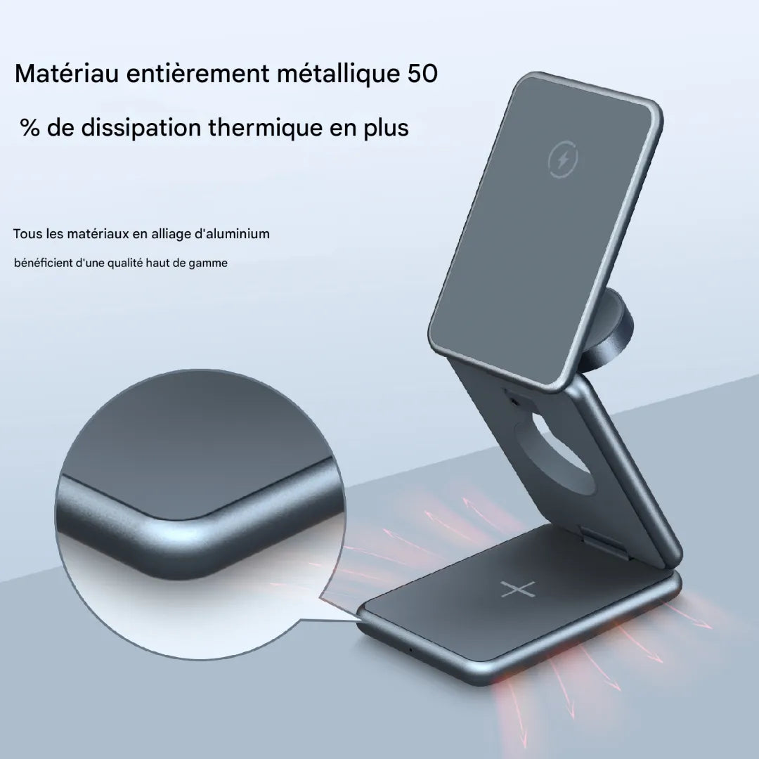 Station de Charge Sans Fil 3 en 1 Magnétique Pliable pour iPhone
