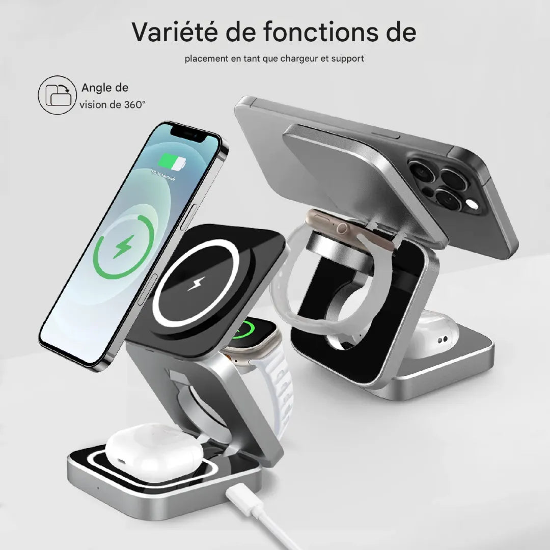 Chargeur sans Fil 3 en 1 Pliable pour iPhone