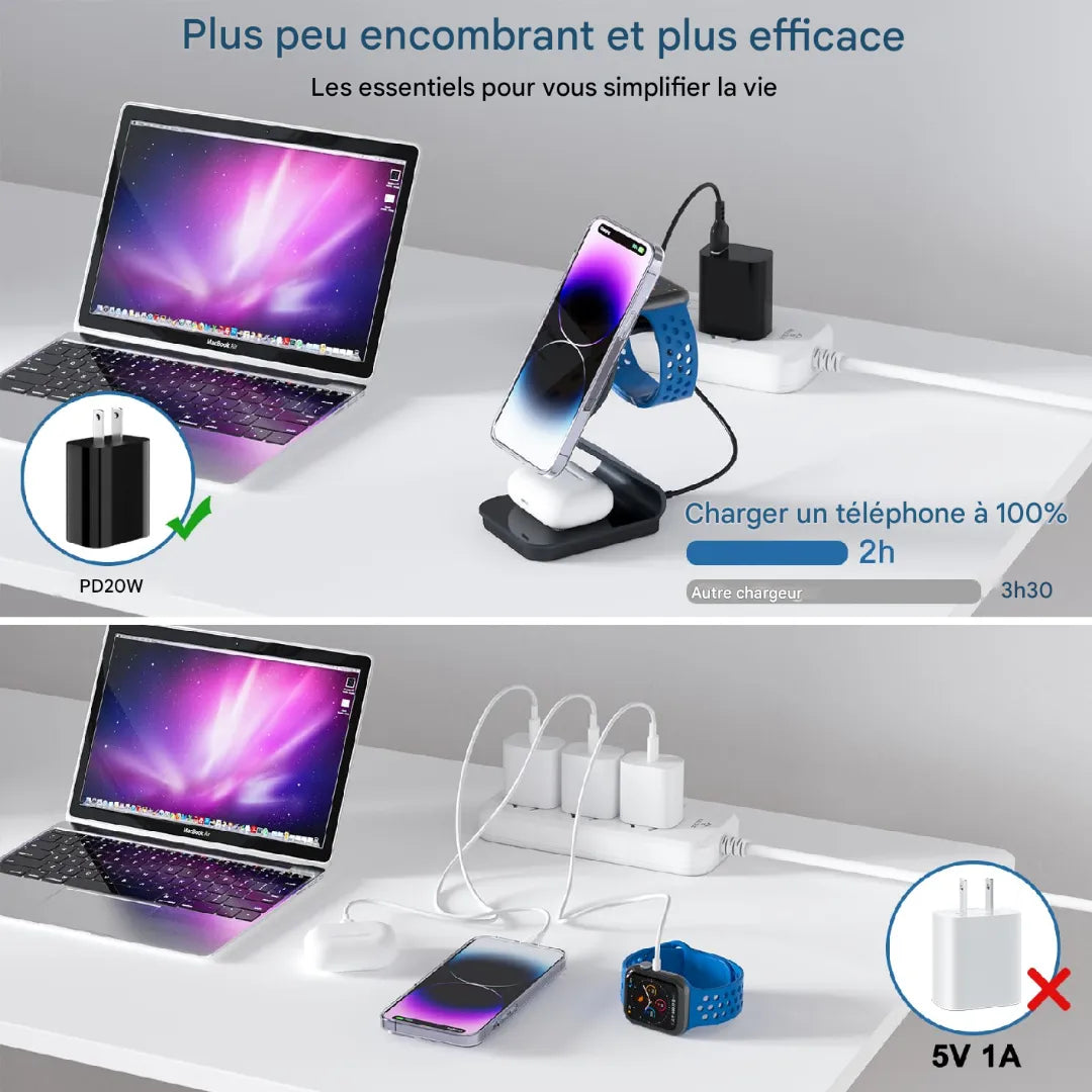 Station de charge rapide sans fil 3 en 1 Pour Iphone