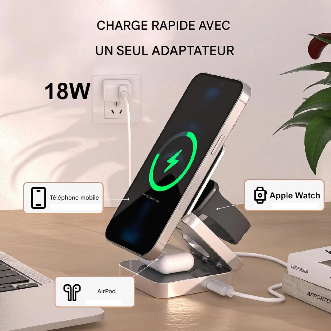 Chargeur sans Fil 3 en 1 Pliable pour iPhone