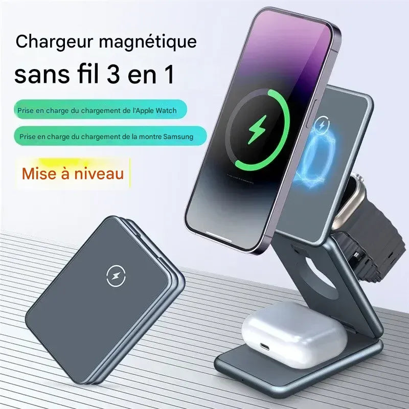 Station de Charge Sans Fil 3 en 1 Magnétique Pliable pour iPhone