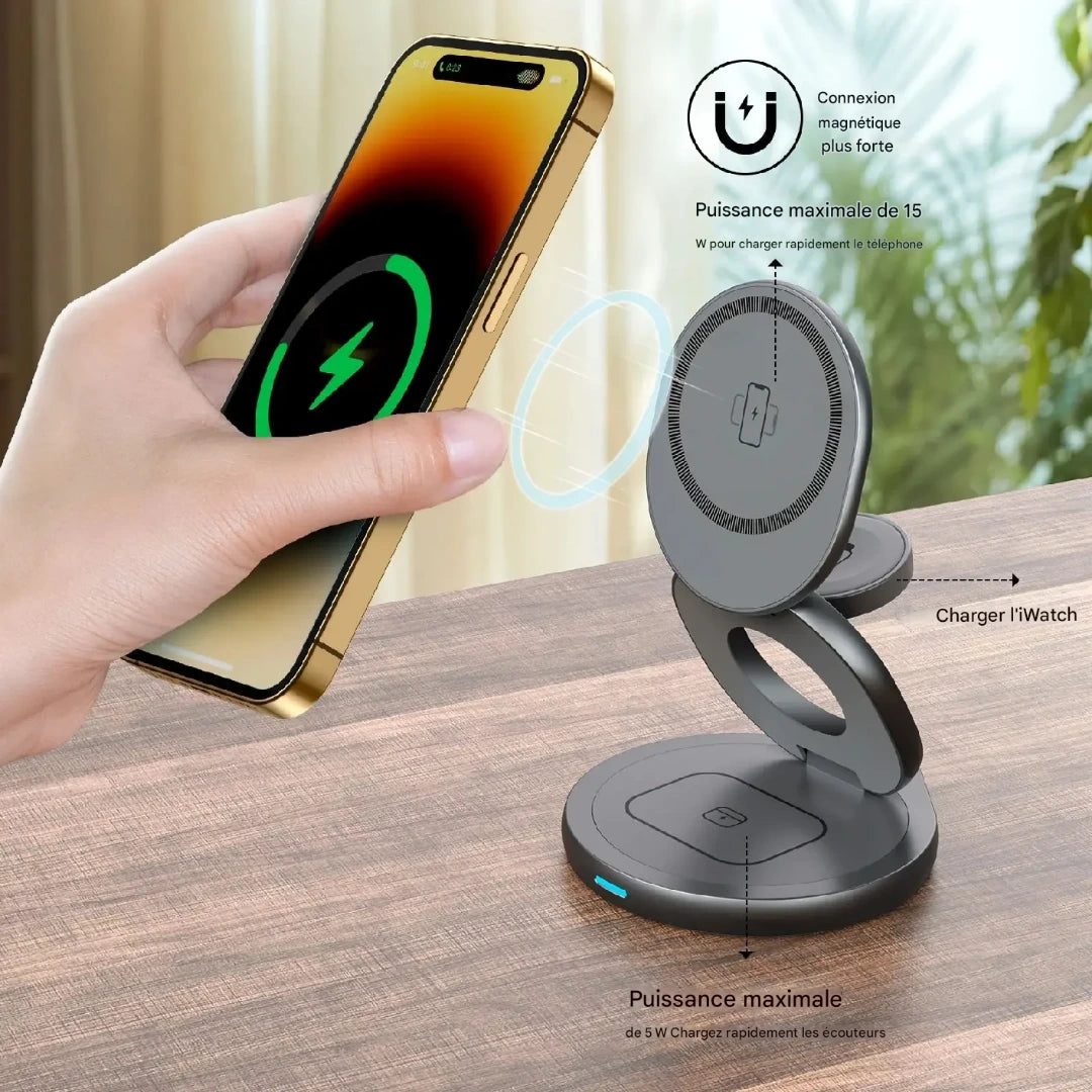 Chargeur 3-en-1 Pliable 360° pour iPhone