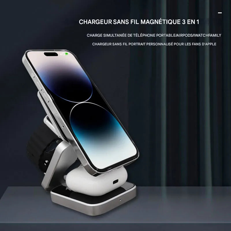 Chargeur sans Fil 3 en 1 Pliable pour iPhone