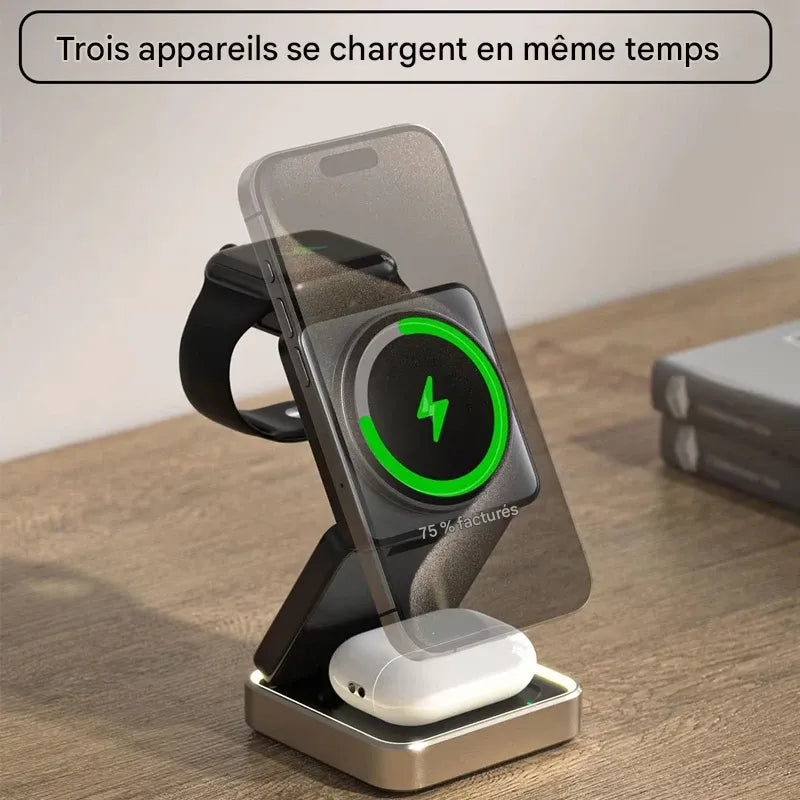 Chargeur Sans Fil 3-en-1 Pliable pour iPhone