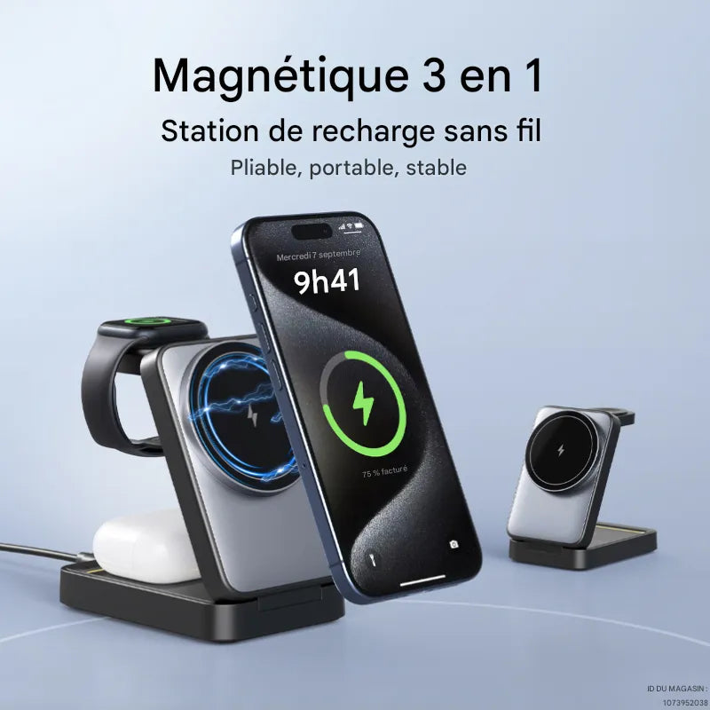 Chargeur sans fil 3-en-1 premium – Charge rapide, pliable pour Iphone