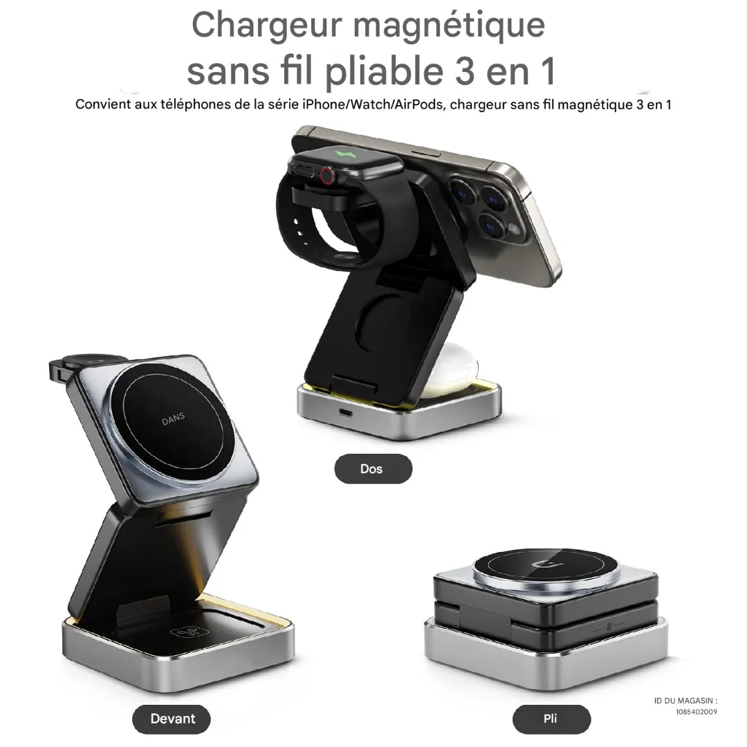 Chargeur Sans Fil 3-en-1 Pliable pour iPhone