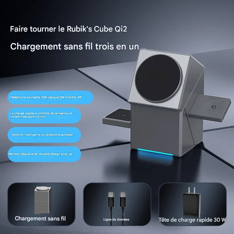 Station Charge Rapide 15W Rotation Automatique pour iPhone